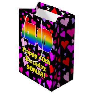 Bolsa De Regalo Mediana 40.º cumpleaños: Patrón de corazones amorosos, arc