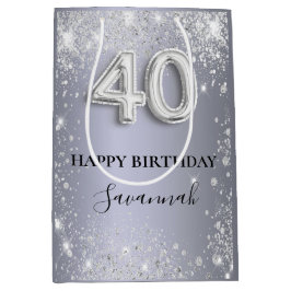 Bolsa De Regalo Mediana 40.º purpurina de plata de cumpleaños
