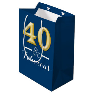 Bolsa De Regalo Mediana 40 y cumpleaños azul fabuloso del oro