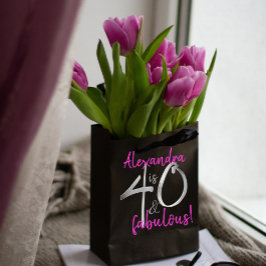 Bolsa De Regalo Mediana 40 y Fabuloso rosa y negro personalizado