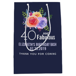 Bolsa De Regalo Mediana 40 y texto fabuloso - acuarela Cumpleaños floral