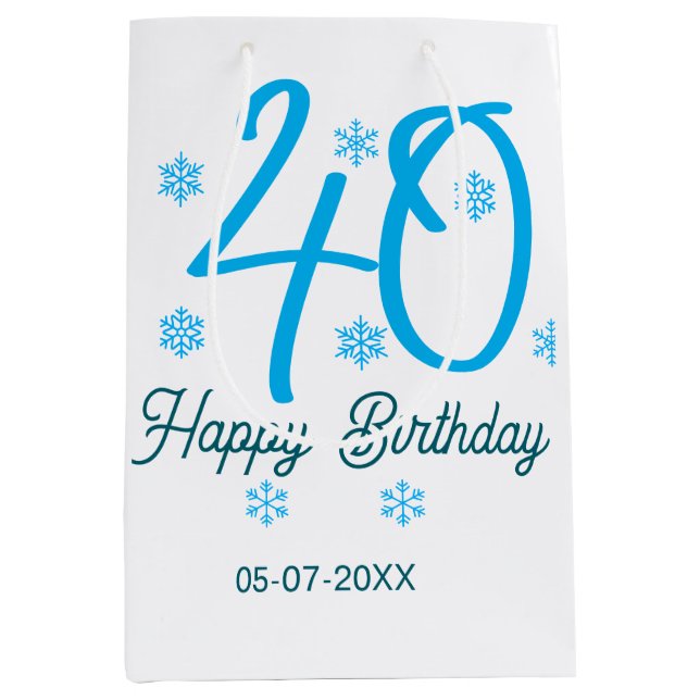 Bolsa De Regalo Mediana 40th birthday add name date year blue template (Anverso)