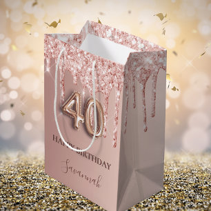 Bolsa De Regalo Mediana 40th birthday rose gold glitter pink balloon style