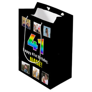 Bolsa De Regalo Mediana 41° cumpleaños: Arcoiris "41", fotos y nombre de P