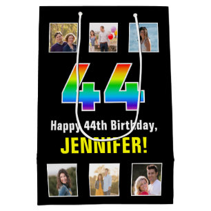 Bolsa De Regalo Mediana 44º cumpleaños: Arcoiris "44", fotos y nombre de P