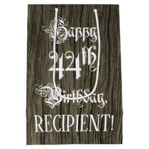 Bolsa De Regalo Mediana 44º cumpleaños: Fancy, Faux Wood Look + Custom Nam