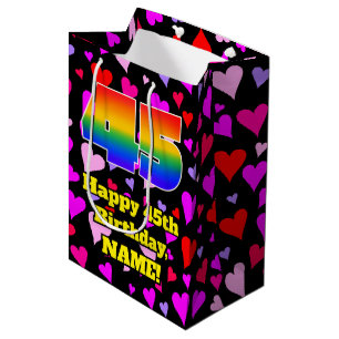 Bolsa De Regalo Mediana 45º cumpleaños: Patrón de corazones amorosos, arco