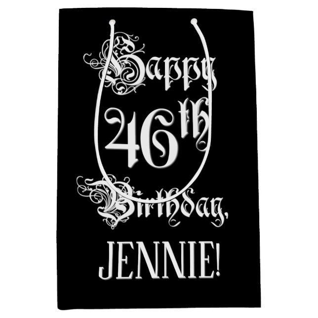 Bolsa De Regalo Mediana 46º cumpleaños: Elegante guión + nombre personaliz (Anverso)