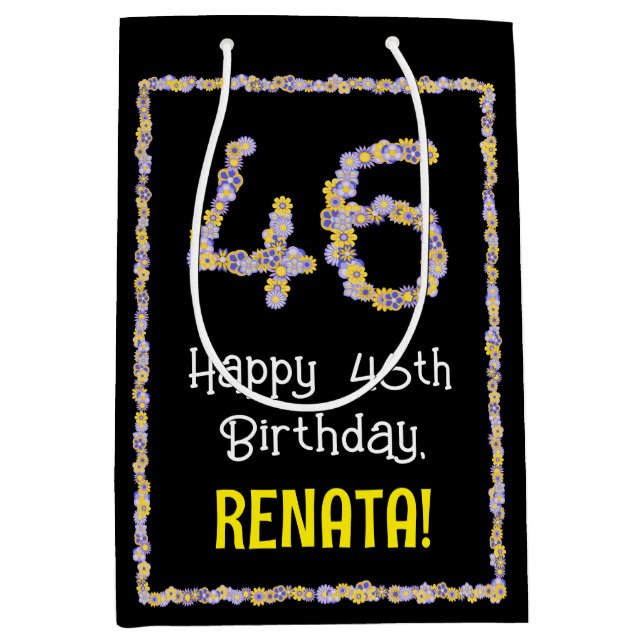 Bolsa De Regalo Mediana 46º cumpleaños: Flores florales número, nombre per (Anverso)