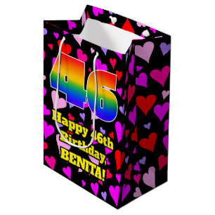 Bolsa De Regalo Mediana 46º cumpleaños: Patrón de corazones amorosos, arco
