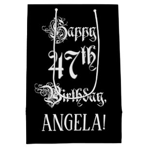 Bolsa De Regalo Mediana 47º cumpleaños: Elegante guión + nombre personaliz