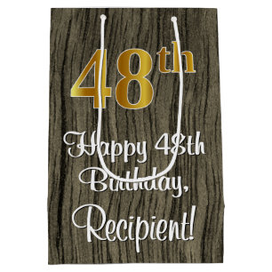 Bolsa De Regalo Mediana 48 Aniversario: Elegante Faux Gold Look #, Faux Wo
