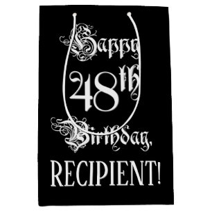 Bolsa De Regalo Mediana 48 Aniversario: Elegante guión + nombre personaliz
