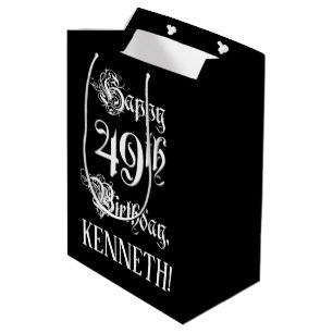 Bolsa De Regalo Mediana 49º cumpleaños: Elegante guión + nombre personaliz