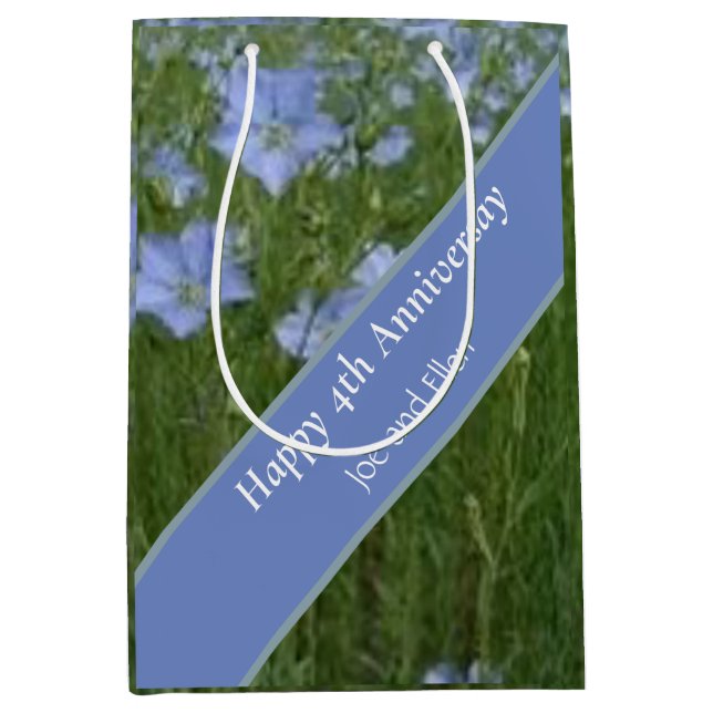 Bolsa De Regalo Mediana 4.º Aniversario Boda Editable (Anverso)