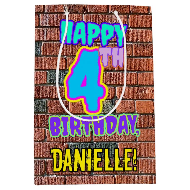 Bolsa De Regalo Mediana 4.º cumpleaños: Diversión, graffiti urbano inspira (Anverso)