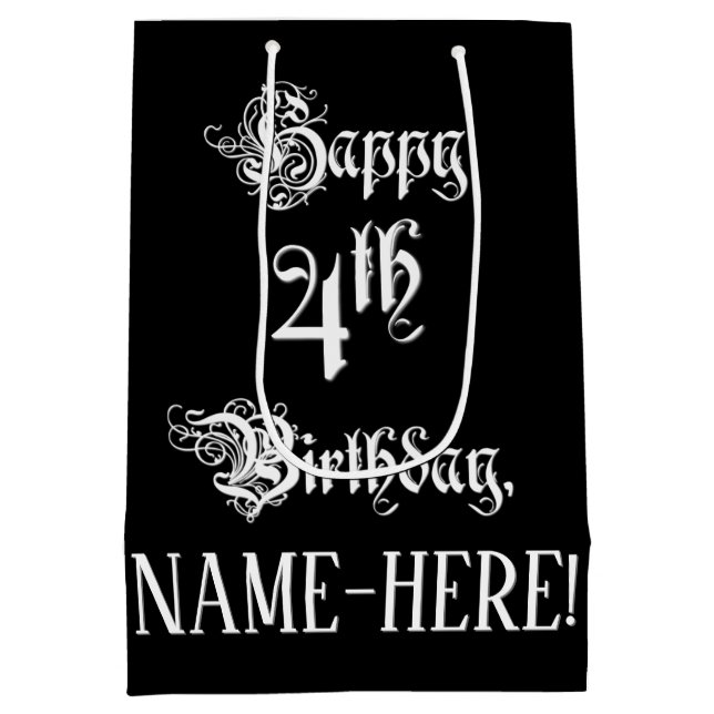 Bolsa De Regalo Mediana 4.º cumpleaños: Elegante guión + nombre personaliz (Reverso)