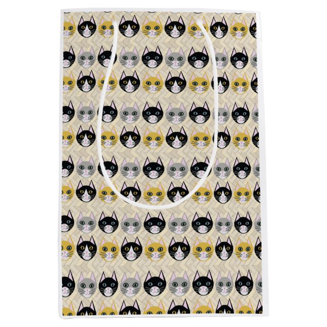 Bolsa De Regalo Mediana 4 gatos, Herringbone Beige (Anverso)