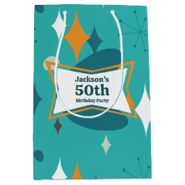 Bolsa De Regalo Mediana 50.ª Fiesta de Cumpleaños Retro Mid Century Cualqu