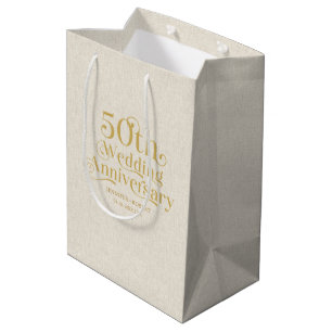 Bolsa De Regalo Mediana 50.ª tipografía de oro de aniversario Boda