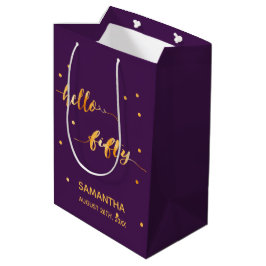 Bolsa De Regalo Mediana 50.ª tipografía de oro morado de cumpleaños modern
