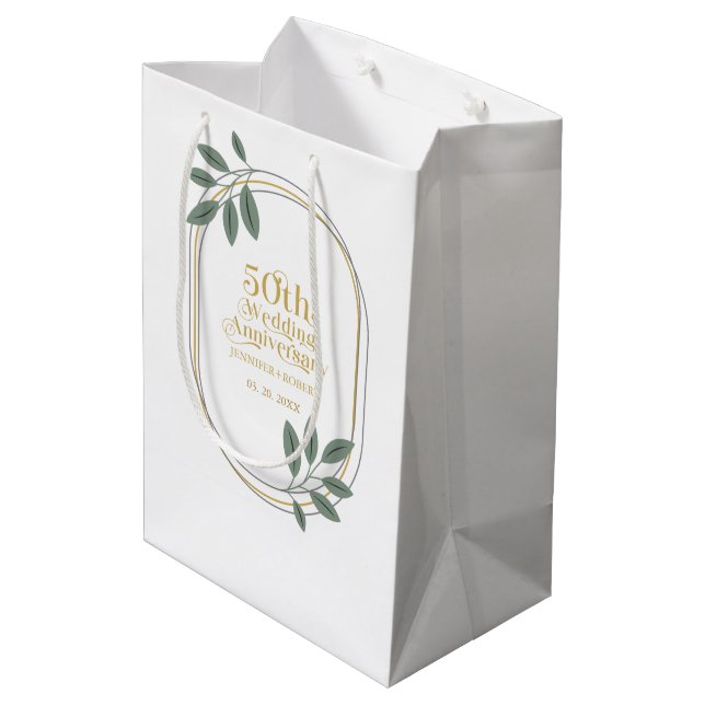 Bolsa De Regalo Mediana 50.º aniversario boda con un marco verde (Angulo reverso)