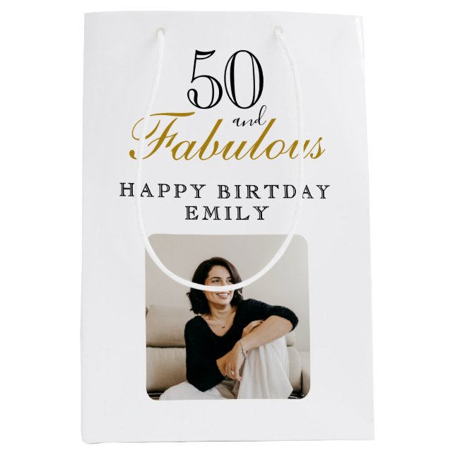 Bolsa De Regalo Mediana 50 and Fabulous Photo 50th Birthday (Anverso)