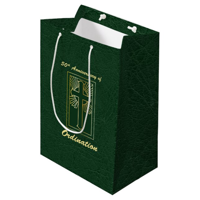 Bolsa De Regalo Mediana 50° aniversario de la Ordenación El cuero verde (Angulo Anverso)