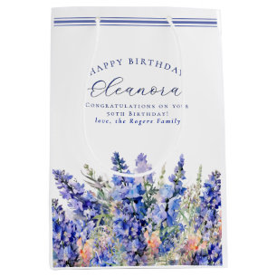 Bolsa De Regalo Mediana 50 Aniversario Julio Mes de la flor Azul