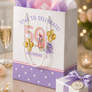 Bolsa De Regalo Mediana 50 y Fabulosas Flamingos Florales Rosas