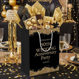 Bolsa De Regalo Mediana 50th Wedding Anniversary Gold Faux Glitter 