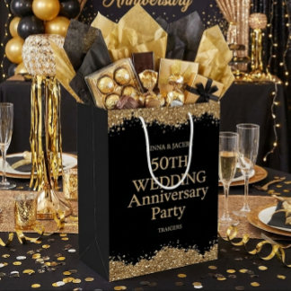Bolsa De Regalo Mediana 50th Wedding Anniversary Gold Faux Glitter