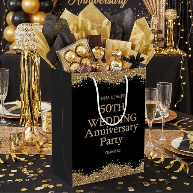 Bolsa De Regalo Mediana 50th Wedding Anniversary Gold Faux Glitter  (Subido por el creador)
