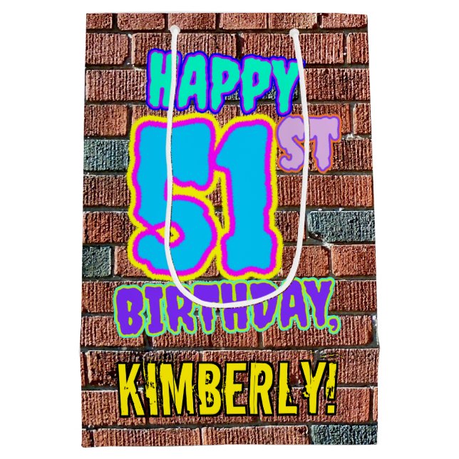 Bolsa De Regalo Mediana 51° cumpleaños: Diversión, graffiti urbano inspira (Reverso)