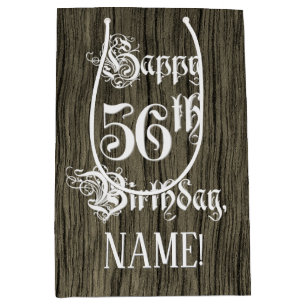 Bolsa De Regalo Mediana 56º cumpleaños: Fancy, Faux Wood Look + Custom Nam