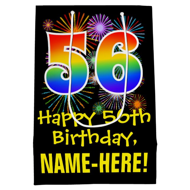 Bolsa De Regalo Mediana 56º cumpleaños: Patrón de fuegos artificiales dive (Reverso)