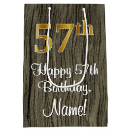 Bolsa De Regalo Mediana 57 Aniversario de la Fiesta del Oro Elegante Faux 