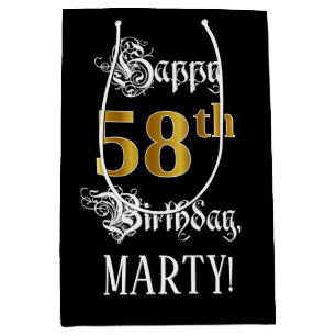 Bolsa De Regalo Mediana 58º cumpleaños ~ guión de moda; aspecto de oro fal