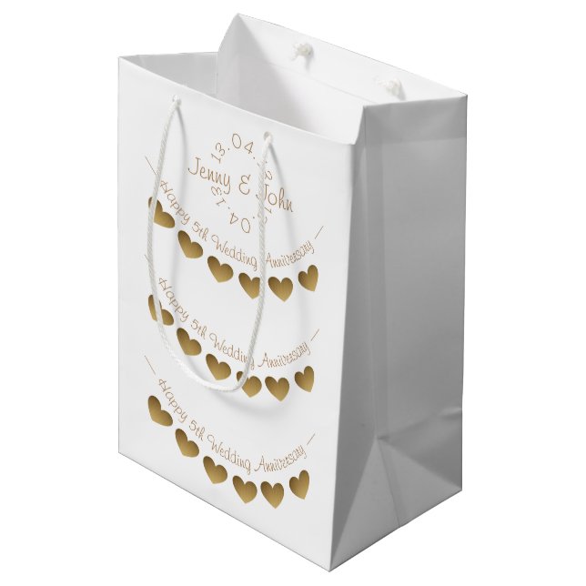 Bolsa De Regalo Mediana 5.º Boda Aniversario cardíaco de madera pequeña bo (Angulo Anverso)