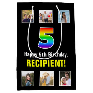 Bolsa De Regalo Mediana 5.º cumpleaños: Arcoiris "5", fotos y nombre de Pe