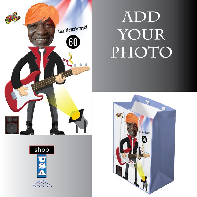 Bolsa De Regalo Mediana 60.ª 🎸 🤣 Rockstar Birthday Guitar Funky Fun (Subido por el creador)