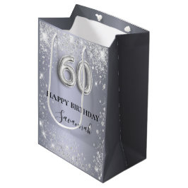 Bolsa De Regalo Mediana 60.º monograma de polvo de purpurina de plata