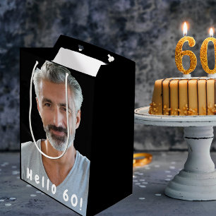 Bolsa De Regalo Mediana 60.º personalizado de cumpleaños foto hola 60 tío