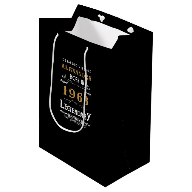 Bolsa De Regalo Mediana 60 cumpleaños 1963 Añadir nombre oro negro legenda (Angulo Anverso)