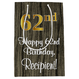 Bolsa De Regalo Mediana 62° cumpleaños: Elegante apariencia de oro falso #