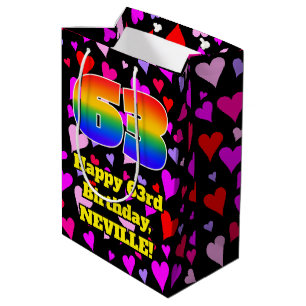 Bolsa De Regalo Mediana 63.º cumpleaños: Patrón de corazones amorosos, arc