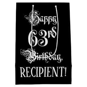 Bolsa De Regalo Mediana 63 Aniversario: Elegante guión + nombre personaliz