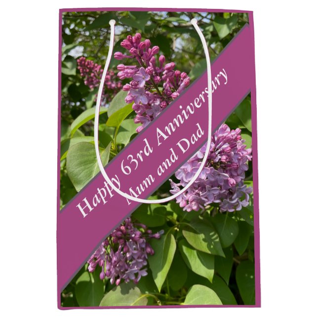 Bolsa De Regalo Mediana 63 Aniversario Lilac Editable (Anverso)