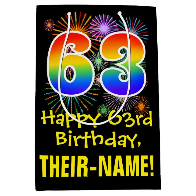 Bolsa De Regalo Mediana 63° cumpleaños: Patrón de fuegos artificiales dive (Anverso)