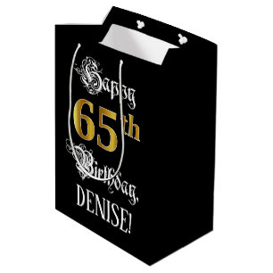 Bolsa De Regalo Mediana 65º cumpleaños ~ guión de moda; Faux Gold Look;